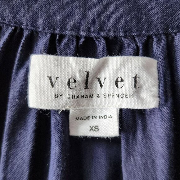 Velvet by Graham & Spencer Embroidered Floral Navy Blue Peasant Top Womens XS - Picture 7 of 9